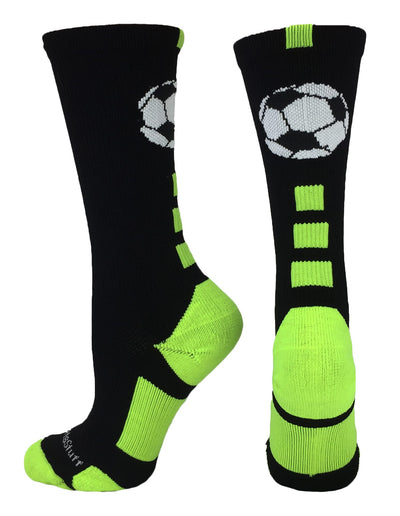 MadSportsStuff socks Black/Electric Green / Small Soccer Ball Athletic Crew Socks (multiple colors)
