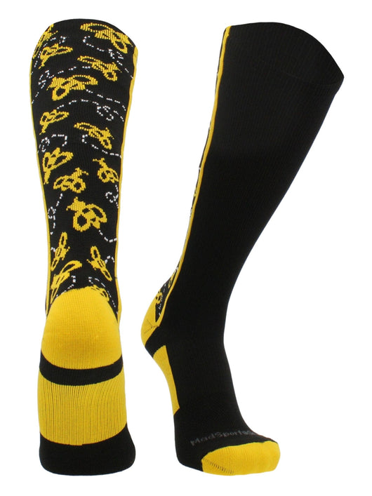 MadSportsStuff socks Black/Gold / Large Crazy Socks with Bumble Bees Over the Calf