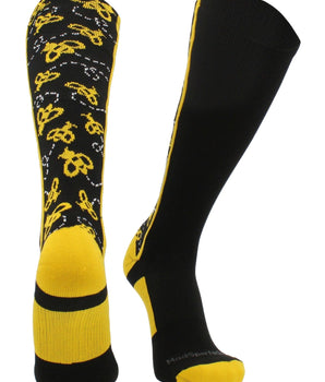 MadSportsStuff socks Black/Gold / Large Crazy Socks with Bumble Bees Over the Calf