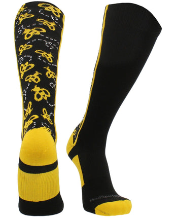 MadSportsStuff socks Black/Gold / Large Crazy Socks with Bumble Bees Over the Calf