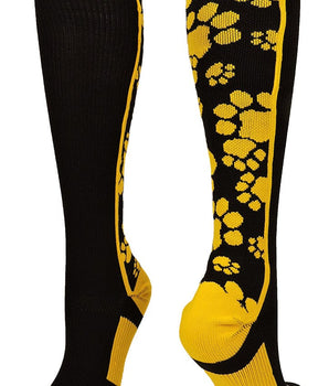 MadSportsStuff socks Black/Gold / Large Crazy Socks with Paws Over the Calf (multiple colors)