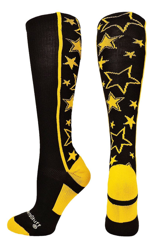 MadSportsStuff socks Black/Gold / Large Crazy Socks with Stars Over the Calf Socks (multiple colors)