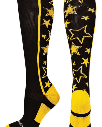 MadSportsStuff socks Black/Gold / Large Crazy Socks with Stars Over the Calf Socks (multiple colors)