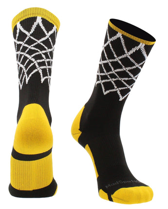 MadSportsStuff socks Black/Gold / Large Elite Basketball Socks with Net Crew length - made in the USA