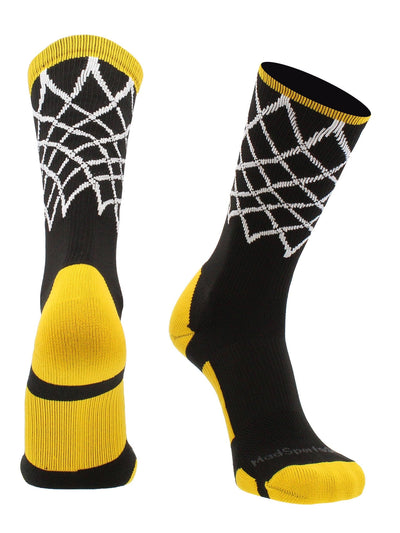 MadSportsStuff socks Black/Gold / Large Elite Basketball Socks with Net Crew length - made in the USA