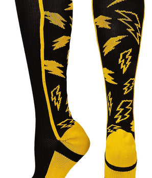 MadSportsStuff socks Black/Gold / Small Crazy Socks with Lightning Bolts (multiple colors)