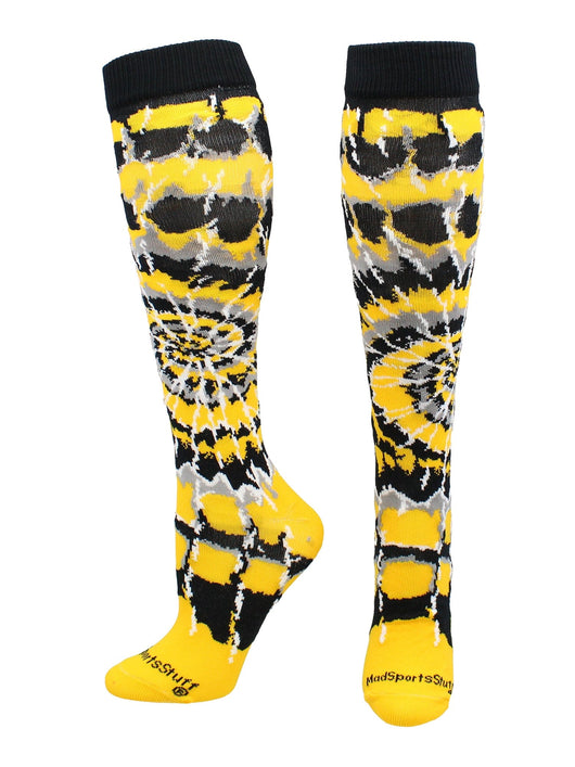 MadSportsStuff socks Black/Gold/White / Large Crazy Tie Dye Socks Over the Calf