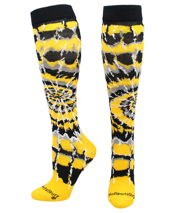 MadSportsStuff socks Black/Gold/White / Large Crazy Tie Dye Socks Over the Calf
