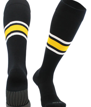 MadSportsStuff socks Black/Gold/White / Large Striped Baseball Socks Over the Calf Dugout Pattern E