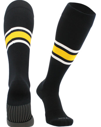 MadSportsStuff socks Black/Gold/White / Large Striped Baseball Socks Over the Calf Dugout Pattern E