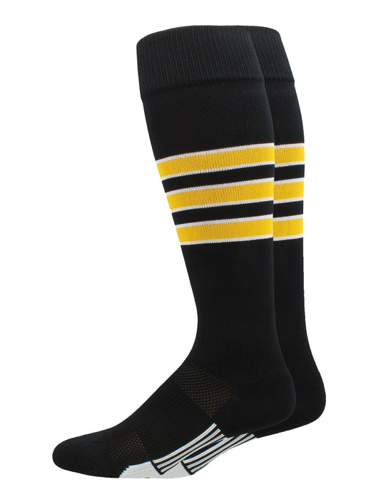 MadSportsStuff socks Black/Gold/White / X-Large Striped Baseball Socks Over the Calf Dugout Pattern D