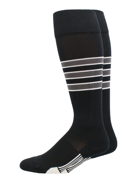 MadSportsStuff socks Black/Graphite/White / Large Striped Baseball Socks Over the Calf Dugout Pattern D