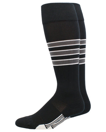 MadSportsStuff socks Black/Graphite/White / Large Striped Baseball Socks Over the Calf Dugout Pattern D