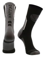 MadSportsStuff socks Black/Graphite / X-Large Baller Basketball Socks with Basketball Logo Crew Length