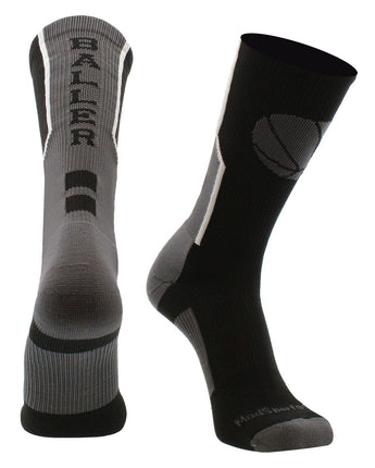 MadSportsStuff socks Black/Graphite / X-Large Baller Basketball Socks with Basketball Logo Crew Length