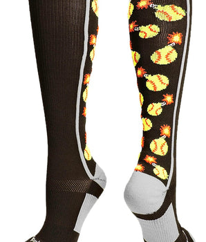 MadSportsStuff socks Black/Grey / Large Softball Bomber Over the Calf Socks (multiple colors)