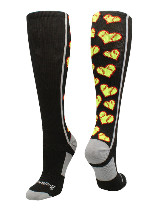 MadSportsStuff socks Black/Grey / Large Softball Socks with Love Softball Hearts