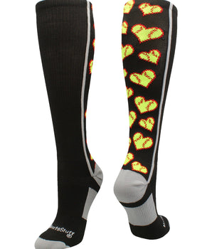 MadSportsStuff socks Black/Grey / Large Softball Socks with Love Softball Hearts