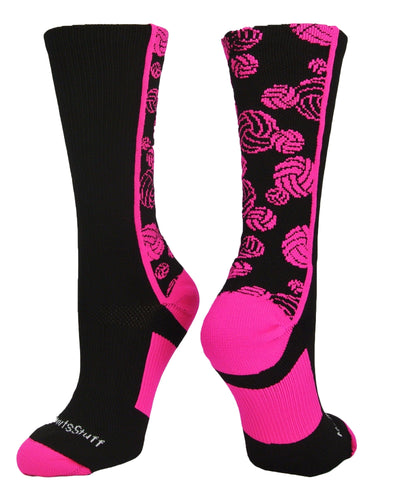 MadSportsStuff socks Black/Hot Pink / Large Crazy Volleyball Logo Crew Socks (multiple colors)