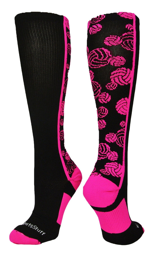 MadSportsStuff socks Black/Hot Pink / Large Crazy Volleyball Logo Over the Calf Socks (multiple colors)