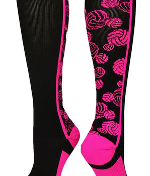 MadSportsStuff socks Black/Hot Pink / Large Crazy Volleyball Logo Over the Calf Socks (multiple colors)