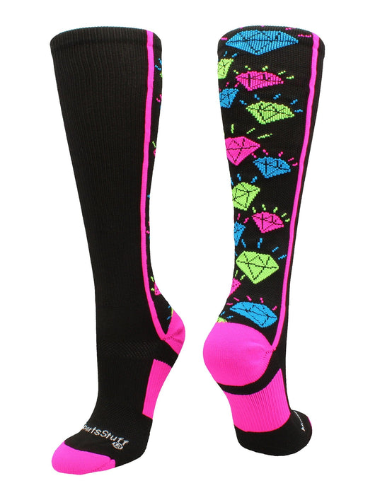 MadSportsStuff socks Black/Multi-Neon / Small Crazy Socks with Diamonds Over the Calf  (multiple colors)