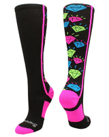 MadSportsStuff socks Black/Multi-Neon / Small Crazy Socks with Diamonds Over the Calf  (multiple colors)