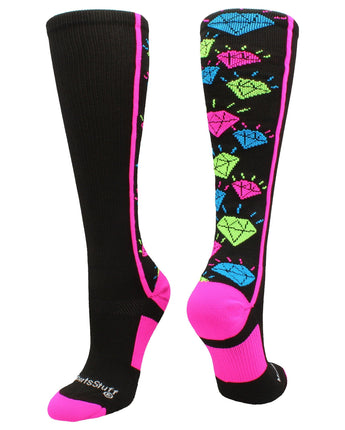 MadSportsStuff socks Black/Multi-Neon / Small Crazy Socks with Diamonds Over the Calf  (multiple colors)