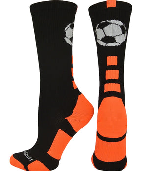 MadSportsStuff socks Black/Neon Orange / Large Soccer Ball Athletic Crew Socks (multiple colors)