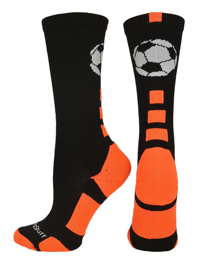 MadSportsStuff socks Black/Neon Orange / Large Soccer Ball Athletic Crew Socks (multiple colors)