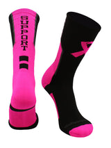 MadSportsStuff socks Black/Neon Pink/Graphite / Large Pink Ribbon Breast Cancer Awareness Support Athletic Crew Socks