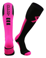MadSportsStuff socks Black/Neon Pink/Graphite / Large Pink Ribbon Breast Cancer Awareness Support Athletic Over the Calf Socks