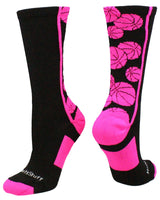 MadSportsStuff socks Black/Neon Pink / Large Crazy Basketball Logo Crew Socks (multiple colors)