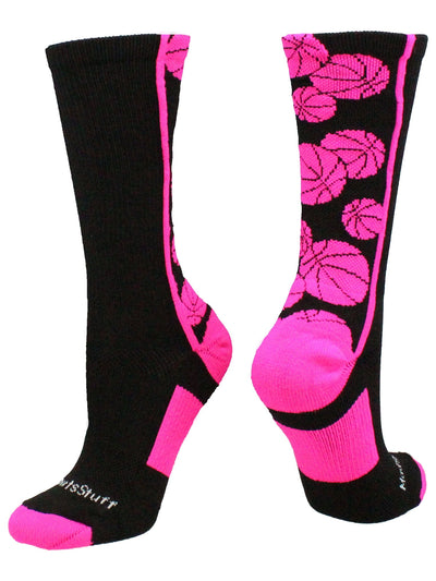 MadSportsStuff socks Black/Neon Pink / Large Crazy Basketball Logo Crew Socks (multiple colors)