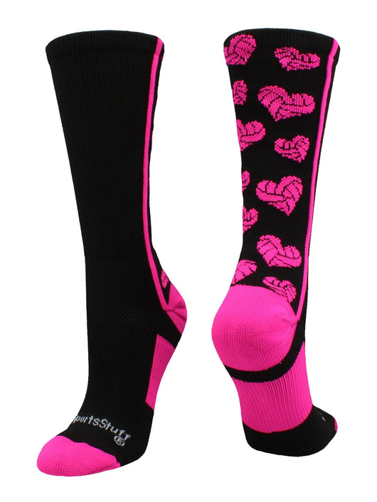 MadSportsStuff socks Black/Neon Pink / Large Crazy Love Volleyball Hearts Crew Socks