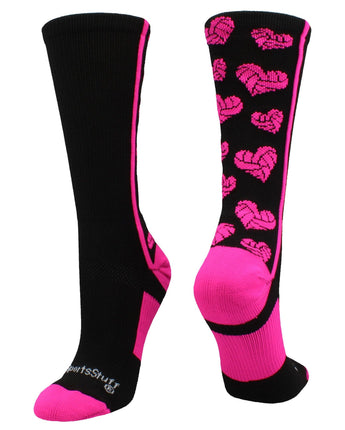 MadSportsStuff socks Black/Neon Pink / Large Crazy Love Volleyball Hearts Crew Socks