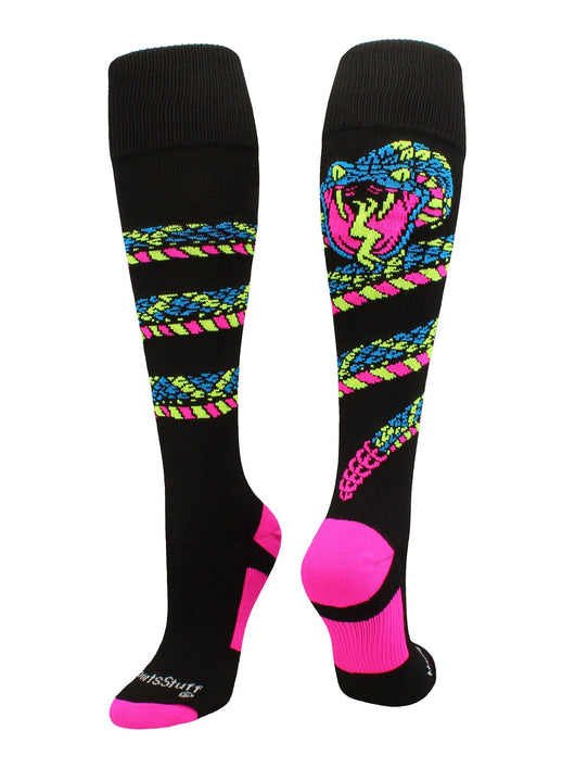 MadSportsStuff socks Black/Neon Pink / Large Crazy Snake Over the Calf Athletic Socks