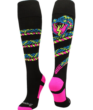 MadSportsStuff socks Black/Neon Pink / Large Crazy Snake Over the Calf Athletic Socks