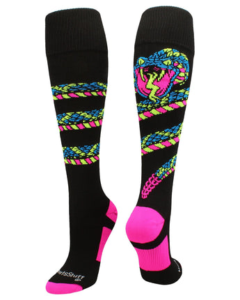 MadSportsStuff socks Black/Neon Pink / Large Crazy Snake Over the Calf Athletic Socks