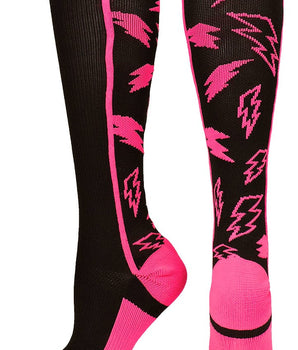 MadSportsStuff socks Black/Neon Pink / Large Crazy Socks with Lightning Bolts (multiple colors)