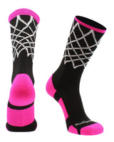 MadSportsStuff socks Black/Neon Pink / Large Elite Basketball Socks with Net Crew length - made in the USA