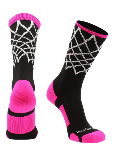 MadSportsStuff socks Black/Neon Pink / Large Elite Basketball Socks with Net Crew length - made in the USA