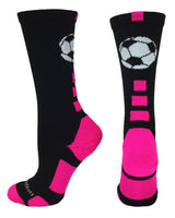 MadSportsStuff socks Black/Neon Pink / Large Soccer Ball Athletic Crew Socks (multiple colors)