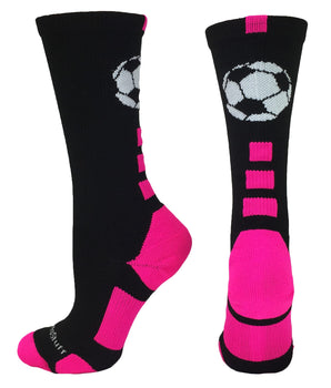 MadSportsStuff socks Black/Neon Pink / Large Soccer Ball Athletic Crew Socks (multiple colors)