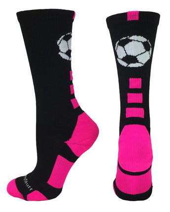 MadSportsStuff socks Black/Neon Pink / Large Soccer Ball Athletic Crew Socks (multiple colors)