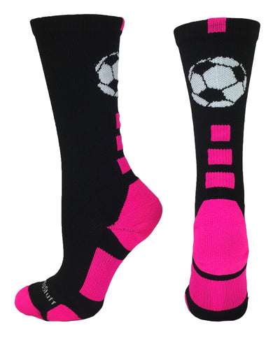 MadSportsStuff socks Black/Neon Pink / Large Soccer Ball Athletic Crew Socks (multiple colors)