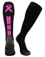 MadSportsStuff socks Black/Neon Pink / Large Triumph Pink Ribbon Breast Cancer Awareness Over the Calf Socks