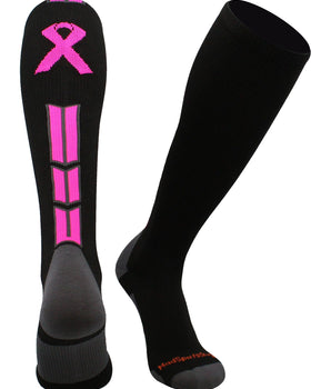 MadSportsStuff socks Black/Neon Pink / Large Triumph Pink Ribbon Breast Cancer Awareness Over the Calf Socks