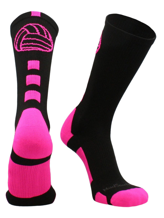 MadSportsStuff socks Black/Neon Pink / Large Volleyball Logo Crew Socks (multiple colors)