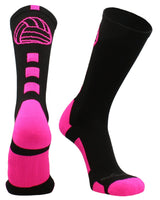MadSportsStuff socks Black/Neon Pink / Large Volleyball Logo Crew Socks (multiple colors)